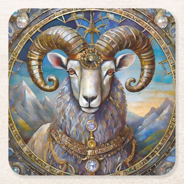 Zodiac - Aries Ram Underlägg Papper Kvadrat (Framsidan)