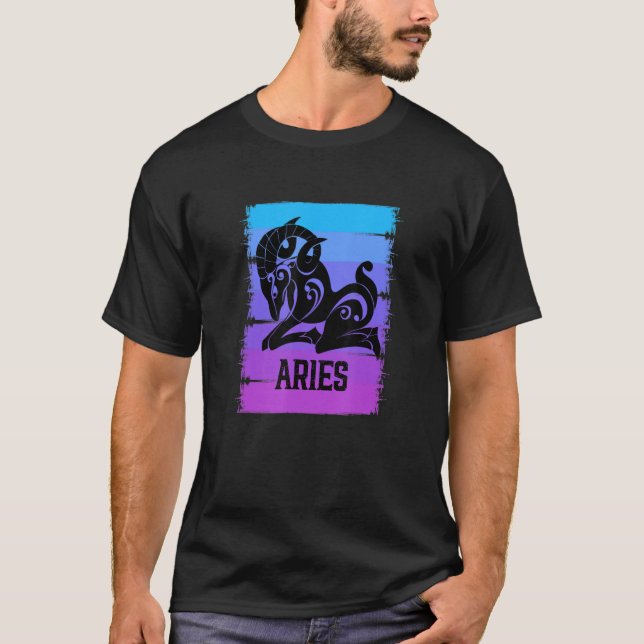 Zodiac Aries Saker Ram Symbol Astrology Tarot Horo T Shirt (Framsida)