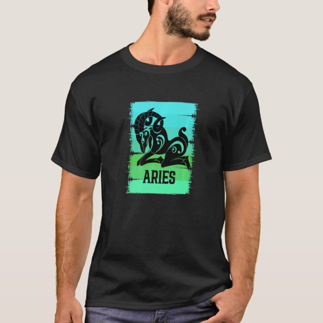 Zodiac Aries Saker Ram Symbol Stjärntecken Mars Bi T Shirt (Framsida)