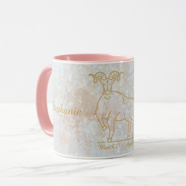 Zodiac Aries Stjärntecken Cosmic Monogram Glitter Mugg (Framsida vänster)