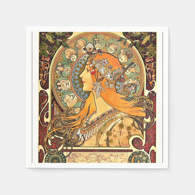 Zodiac, Art nouveau-målning av Alphonse Mucha Pappersservett (Framsidan)