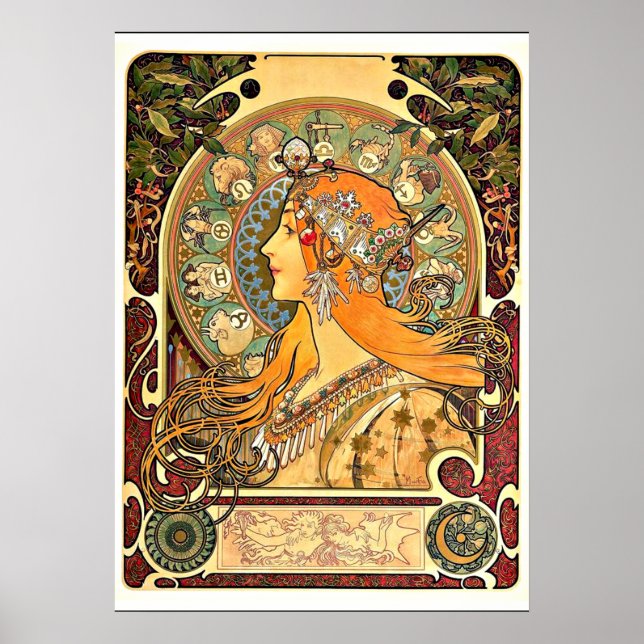 Zodiac, Art nouveau-målning av Alphonse Mucha Poster (Framsidan)