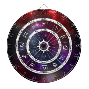 Zodiac Astrology Symbols på ett Cosmic Starfield Darttavla