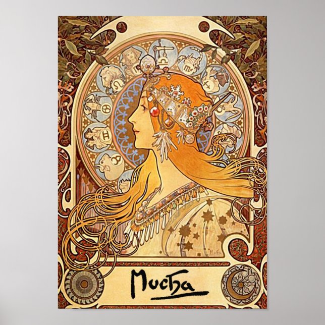 Zodiac av Alfons Mucha - Art nouveau Poster (Framsidan)