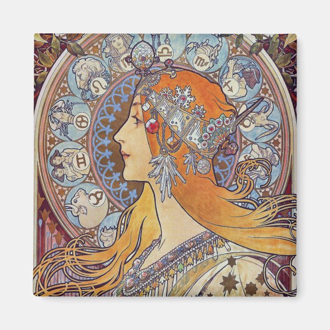 Zodiac av Alphonse Mucha Magnet (Framsidan)