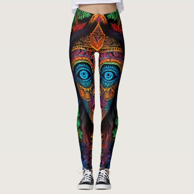 Zodiac & Aztec Porträtt Abstrakt Mix Leggings (Framsida)
