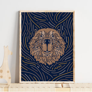 Zodiac Beaver Animal Print   Beaver-utskrift Poster
