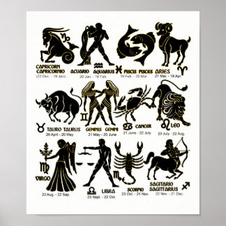 Zodiac Black and White Poster med månader