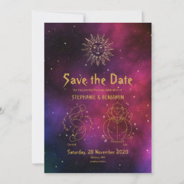 Zodiac Burgundy Guld Gemini/Leo celestial Modern Spara Datumet