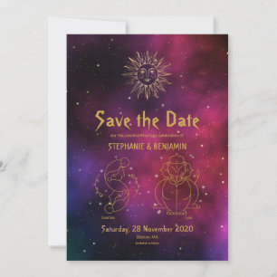 Zodiac Burgundy Guld Gemini/Leo celestial Modern Spara Datumet