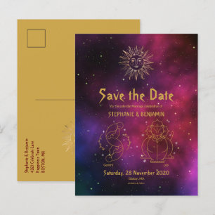 Zodiac Burgundy Guld Gemini/Leo Spara datum Meddelande Vykort