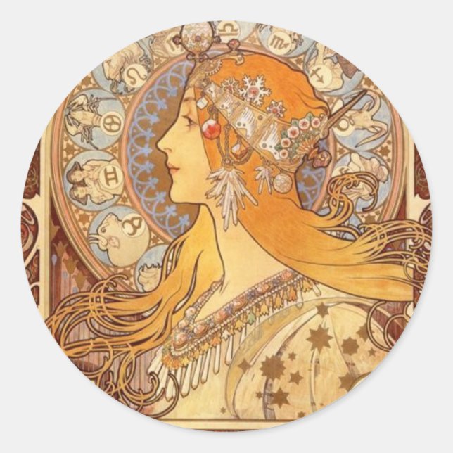 Zodiac by Mucha Runt Klistermärke (Framsida)