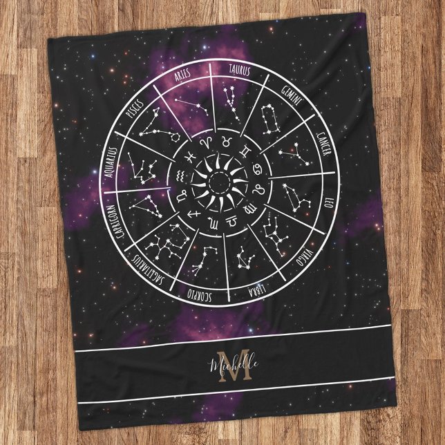 Zodiac Calendar | Astrologisymboler och monogram Fleecefilt (Skapare uppladdad)