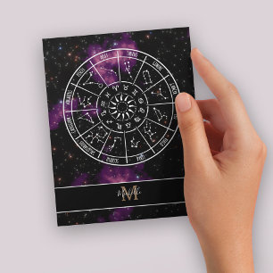 Zodiac Calendar   Astrologisymboler och monogram Vykort