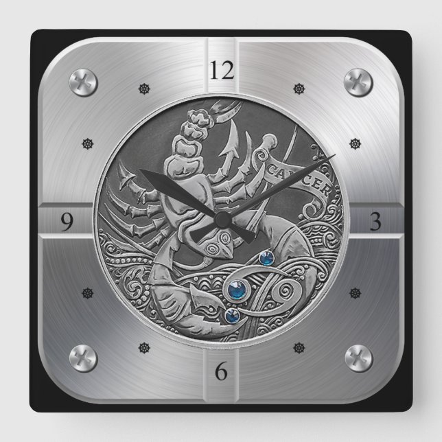 Zodiac ~ Cancer ~ Celestial ~ Western astrologi ~ Fyrkantig Klocka (Framsida)