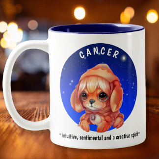 Zodiac Cancer Cute Watercolor, anpassat namndatum Två-Tonad Mugg