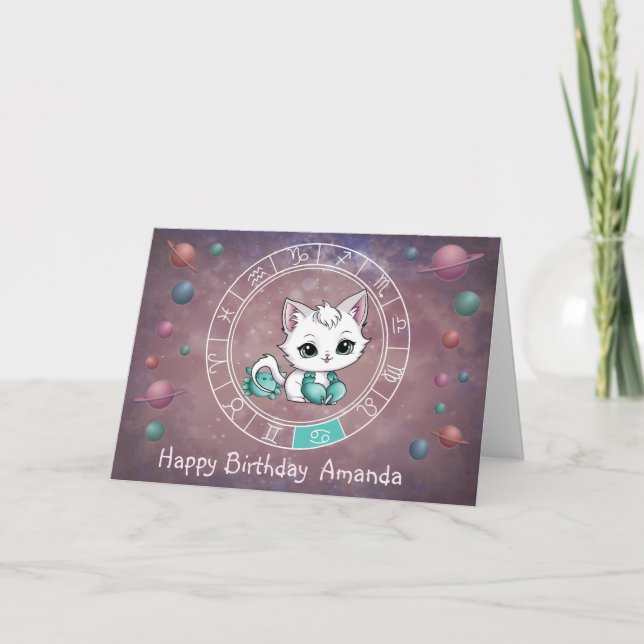 Zodiac Cancer Cute Wheel Planet Astrology Kort (Framsida)