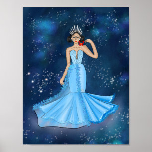 Zodiac Cancer Goddess Mode Illustration Poster