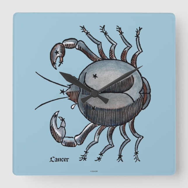 Zodiac: Cancer i färg Fyrkantig Klocka (Framsida)