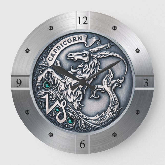 Zodiac ~ Capricorn ~ Celestial ~ Western Astrologi Stor Klocka (Framsida)