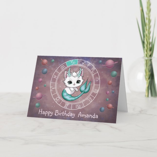 Zodiac Capricorn Cute Cat Wheel Planet Astrology Kort (Framsida)