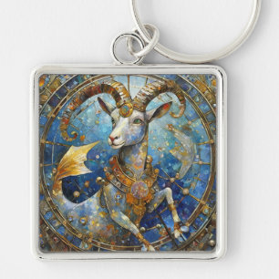 Zodiac - Capricorn the Sea Goat Fyrkantig Silverfärgad Nyckelring