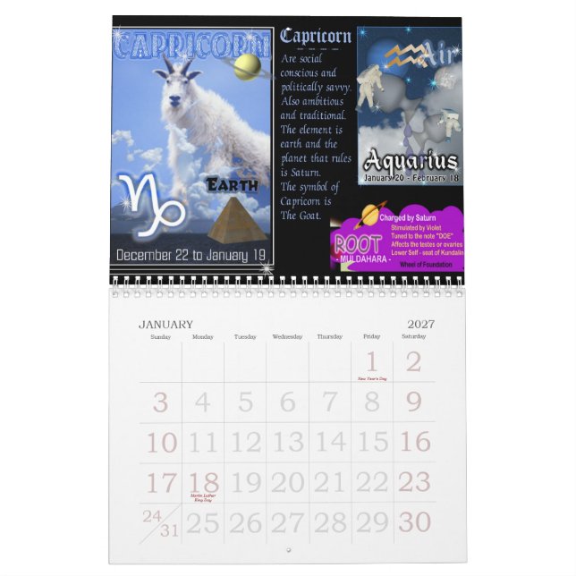 Zodiac & Chakra kalender (Jan 2027)