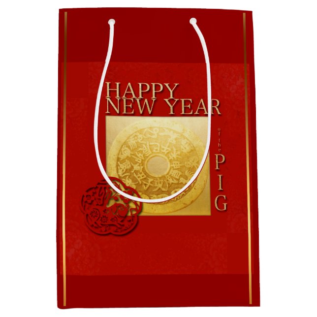 Zodiac Chinese Gris nyår 2019 Medium Gift-säck (Framsidan)