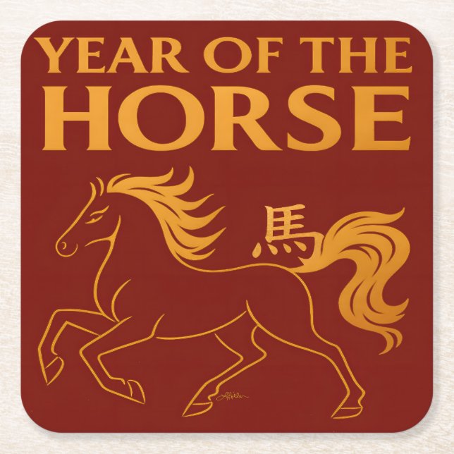 Zodiac Chinese New Year 2026 Horse Underlägg Papper Kvadrat (Framsidan)