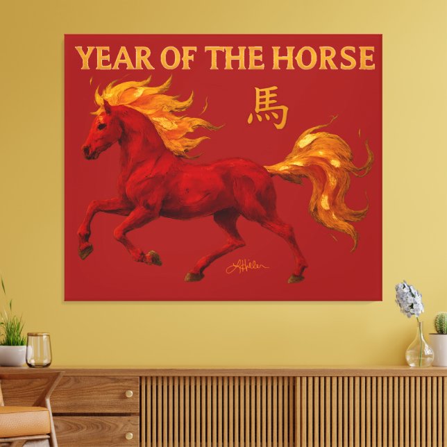 Zodiac Chinese New Year 2026 Yang Fire Horse Canvastryck (Insitu (Vardagsrum))