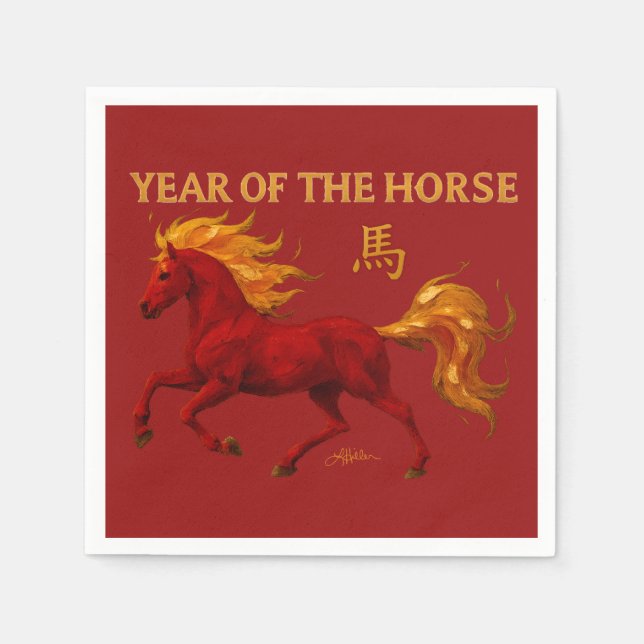 Zodiac Chinese New Year 2026 Yang Fire Horse Pappersservett (Framsidan)