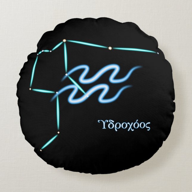 Zodiac Constellation Aquarius Round Pillow Rund Kudde (Framsidan)