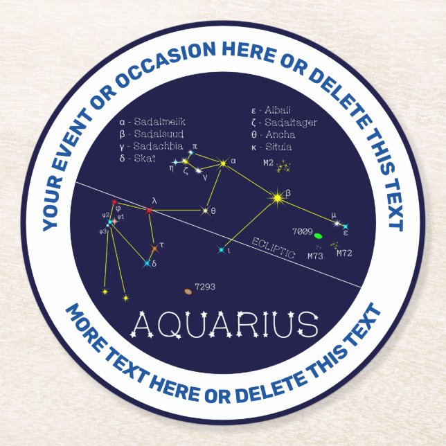 Zodiac Constellation Aquarius Underlägg Papper Rund (Framsidan)