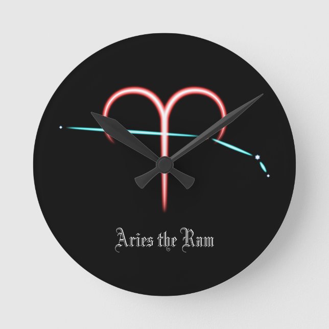 Zodiac Constellation Aries Round Clock Rund Klocka (Framsida)