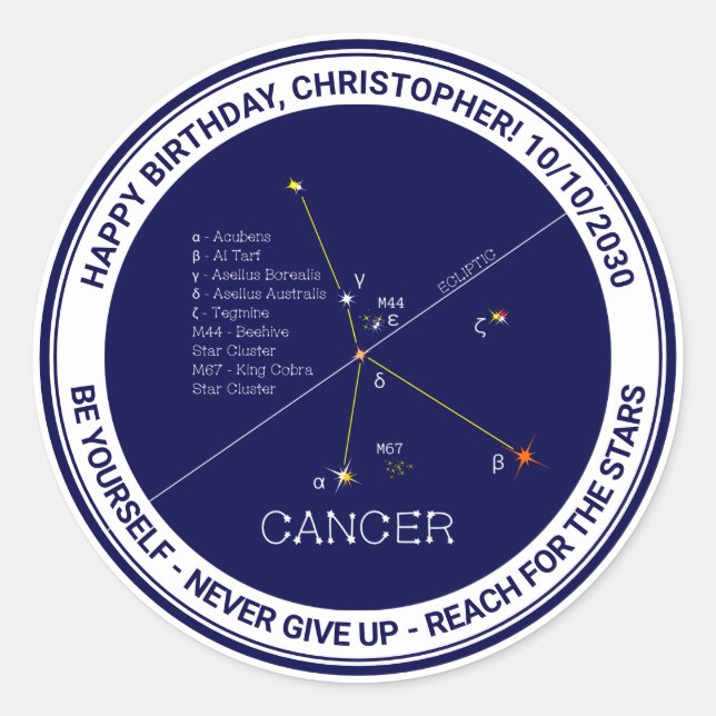 Zodiac Constellation Cancer Runt Klistermärke (Framsida)