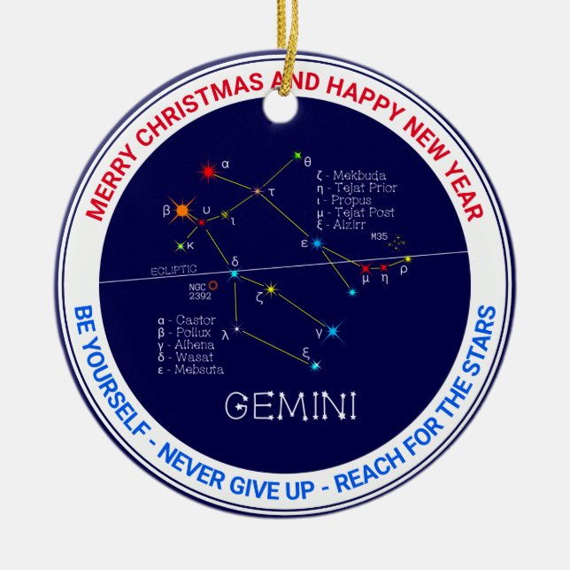 Zodiac Constellation Gemini Julgransprydnad Keramik (Framsidan)