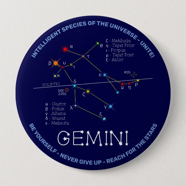 Zodiac Constellation Gemini Knapp (Framsida)