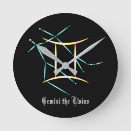 Zodiac Constellation Gemini Round Clock Rund Klocka