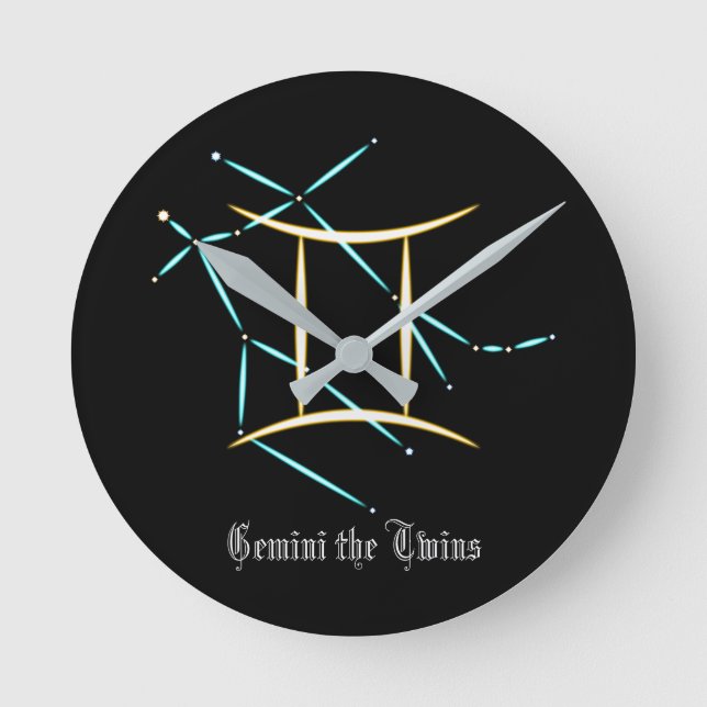 Zodiac Constellation Gemini Round Clock Rund Klocka (Framsida)