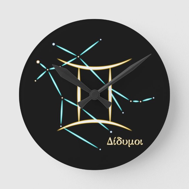 Zodiac Constellation Gemini Round Clock Rund Klocka (Framsida)