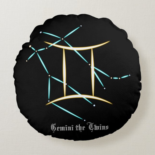 Zodiac Constellation Gemini Round Pillow Rund Kudde (Framsidan)