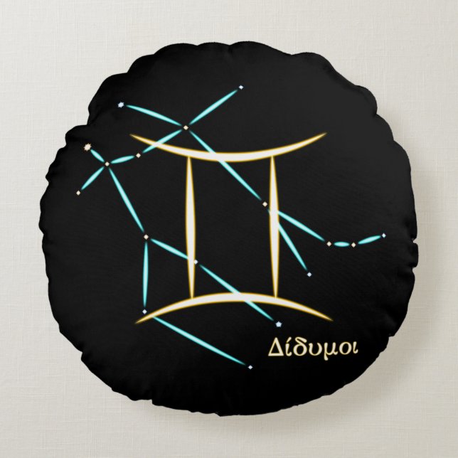 Zodiac Constellation Gemini Round Pillow Rund Kudde (Framsidan)
