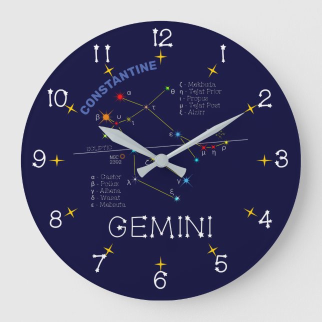 Zodiac Constellation Gemini Stor Klocka (Framsida)