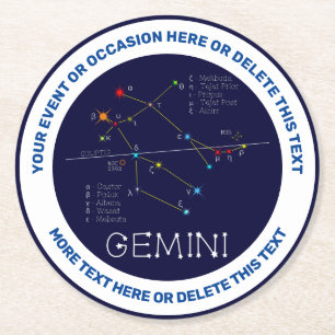Zodiac Constellation Gemini Underlägg Papper Rund