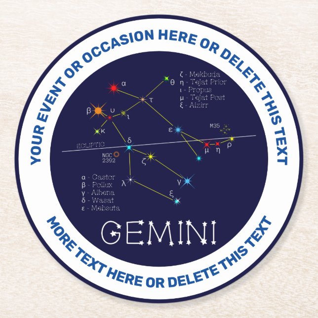 Zodiac Constellation Gemini Underlägg Papper Rund (Framsidan)