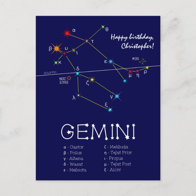 Zodiac Constellation Gemini Vykort (Framsida)