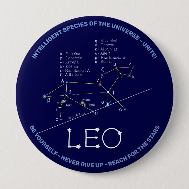 Zodiac Constellation Leo Button Knapp (Framsida)