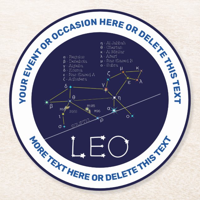 Zodiac Constellation Leo Underlägg Papper Rund (Framsidan)