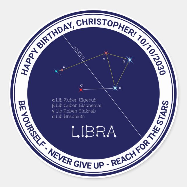 Zodiac Constellation Libra Runt Klistermärke (Framsida)