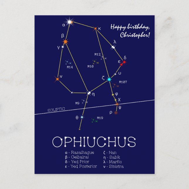 Zodiac Constellation Ophiuchus Vykort (Framsida)